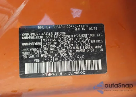 2019 Subaru Crosstrek 2.0I Premium из США, поврежденный, VIN JF2GTACC2KH251545